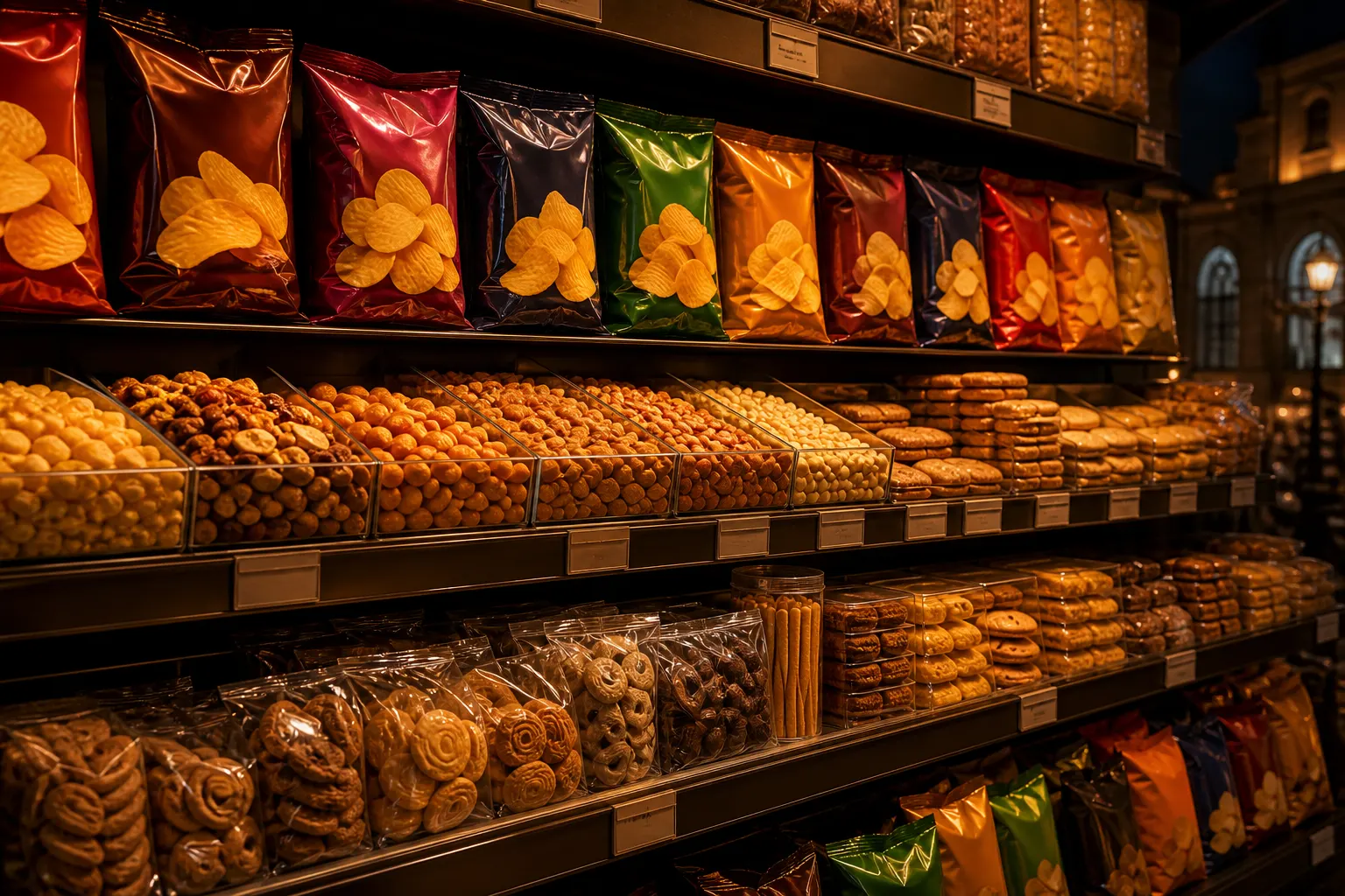 Atıştırmalık ve cips rafları