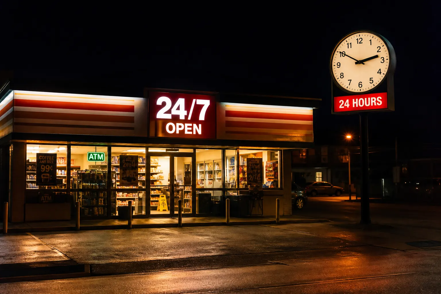 7/24 açık tekel market gece görünümü